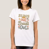 "太陽が出てる時は編み込みヘア" 編み込みヘアスタイル ラブTシャツ Tシャツ (正面)