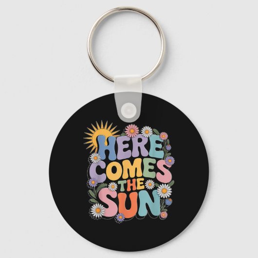 太陽が昇るレトロフラワー春の幸せな夏 キーホルダー (正面)