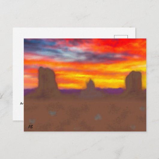 太陽が沈むアリゾナ砂漠の岩 ポストカード (正面/裏面)