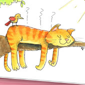 太陽で寝る猫の挨拶 カード