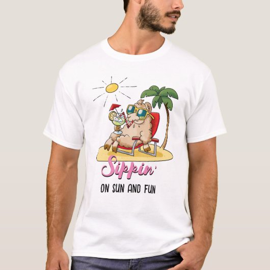 太陽とおもしろいのサイピン – Llama おもしろい Cartoon Tシャツ (正面)