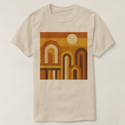 太陽とアーチの中世モダン幾何学デザイン Tシャツ (デザイン正面)