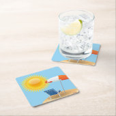 太陽とビーチ傘  スクエアペーパーコースター (インサイチュ)