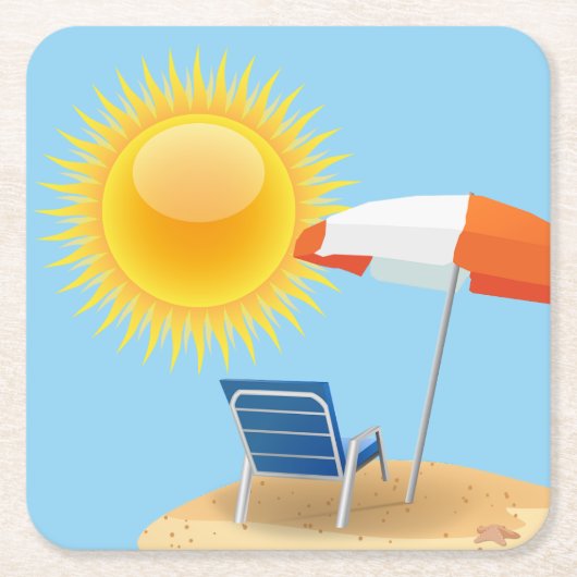 太陽とビーチ傘  スクエアペーパーコースター (正面)