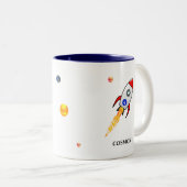 太陽と地球と白の上のスカイロケット ツートーンマグカップ (正面右)