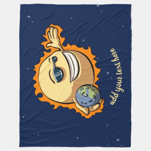 太陽と地球の温暖化気候変動の漫画 フリースブランケット (正面)