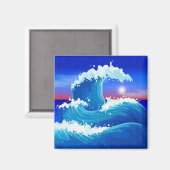 太陽と巨大な青い津波スケッチ マグネット (正面/裏面)