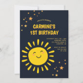 太陽と星の男の子1歳の誕生日 招待状 (正面)