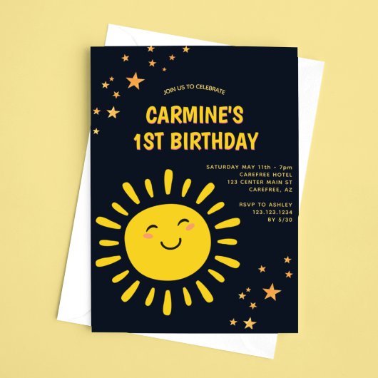 太陽と星の男の子1歳の誕生日 招待状