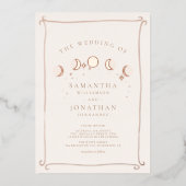 太陽と月お洒落の手が天星の結婚手 箔招待状 (正面)