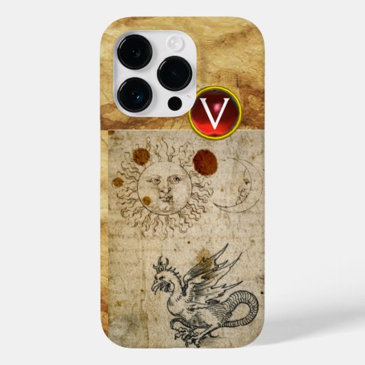 太陽と月とバジリスク羊皮紙モノグラム Case-Mate iPhoneケース (裏面)