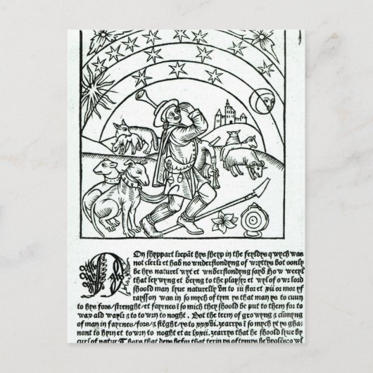 太陽と月と星の下で羊飼い ポストカード (正面)