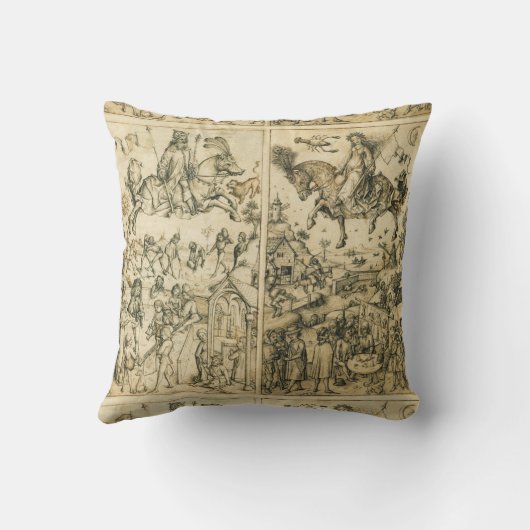 太陽と月のアンティーク白黒占星術スケッチ クッション (裏面)