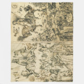 太陽と月のアンティーク白黒占星術スケッチ フリースブランケット (正面)