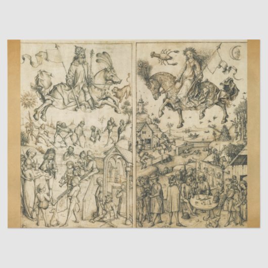 太陽と月のアンティーク白黒占星術スケッチ 薄葉紙 (正面)