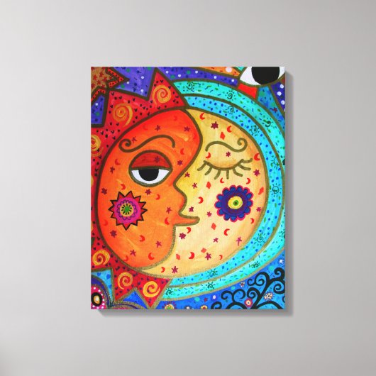 太陽と月のカップル天絵を描人の キャンバスプリント (正面)