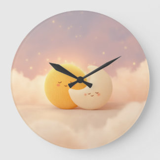 太陽と月のカラフルデザイン - 輝く天体 ラージ壁時計