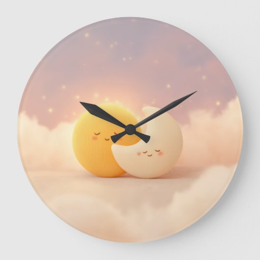 太陽と月のカラフルデザイン - 輝く天体 ラージ壁時計 (正面)
