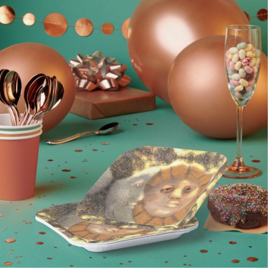 太陽と月のシンボル遺物アートワークデザイン ペーパープレート (複数)