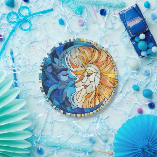 太陽と月のモザイクアート ペーパープレート (パーティー)