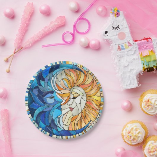 太陽と月のモザイクアート ペーパープレート (パーティー)