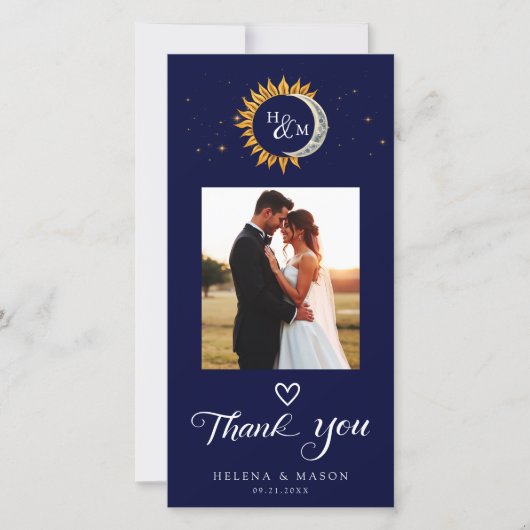太陽と月のモノグエレガントラム結婚ズ サンキューカード (正面)
