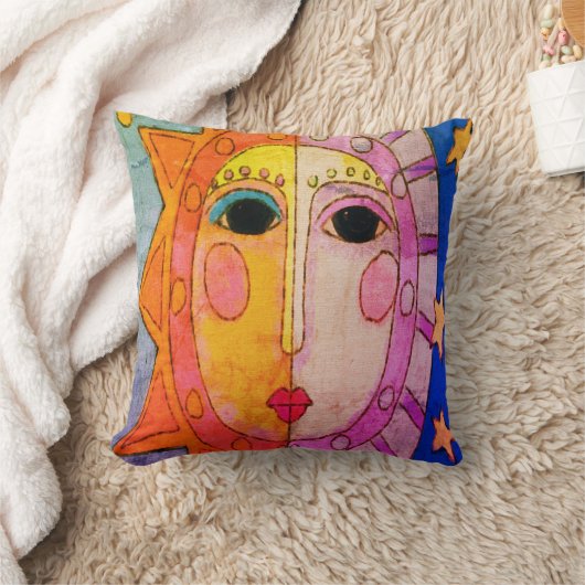 太陽と月の抽象芸術アート クッション (ブランケット)