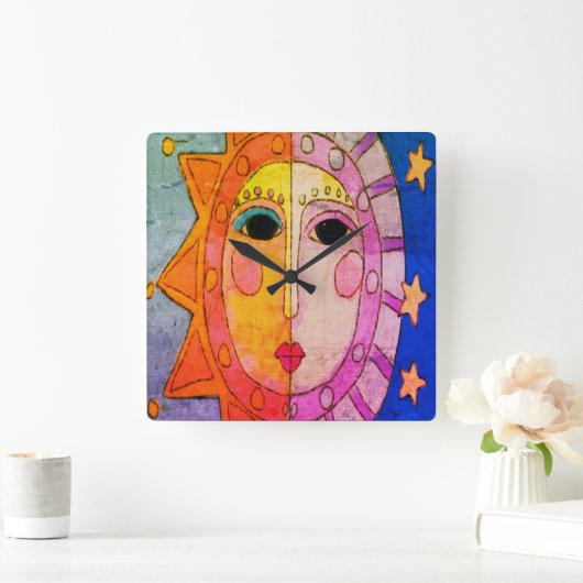 太陽と月の抽象芸術芸術 スクエア壁時計 (ホーム)