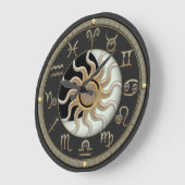 太陽と月の星占い記号 ラージ壁時計 (傾斜)