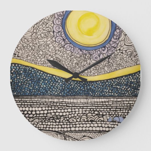 太陽と月の混沌としたスケッチzentangles ラージ壁時計 (正面)