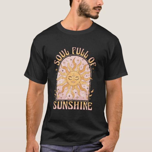 太陽と月の神秘的な天体デザイン ソウルフルサンシャイン Tシャツ (正面)