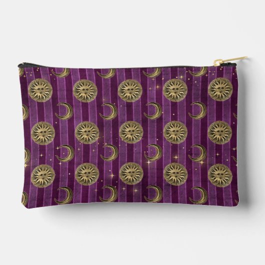 太陽と月の紫のストライプ アクセサリーポーチ (裏面)