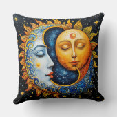 太陽と月の芸術的イラストレーション クッション (裏面)