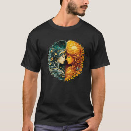 太陽と月の調和ラグジュアリーアート Tシャツ