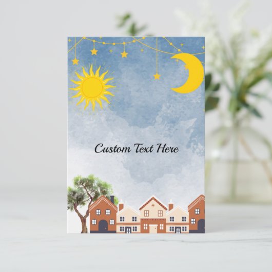 太陽と月の赤ちゃんシャワーを浴びる双子 エンクロージャーカード (スタンド正面)