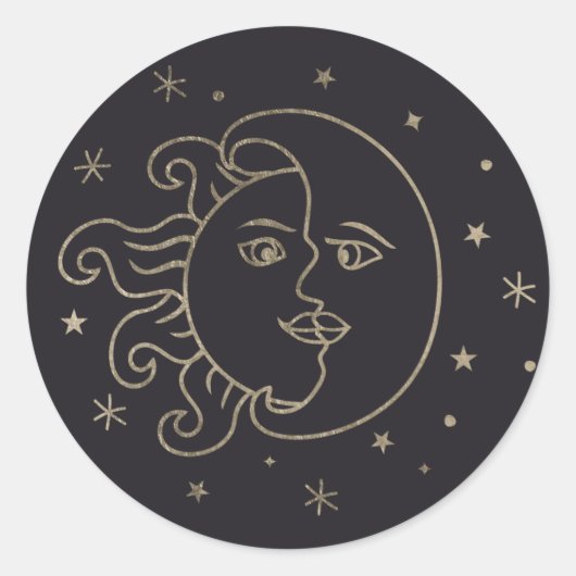 太陽と月の金箔のステッカー ラウンドシール (正面)