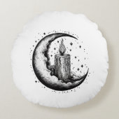 太陽と月の鉛筆スケッチスタイル ラウンドクッション (正面)