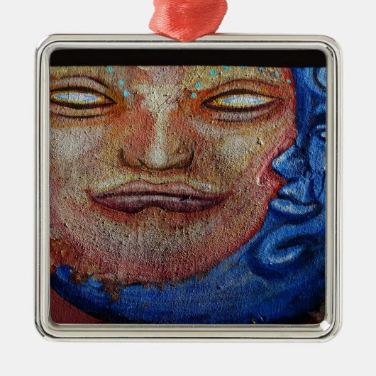 太陽と月の顔グラフィティ メタルオーナメント (正面)