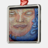 太陽と月の顔グラフィティ メタルオーナメント (左)