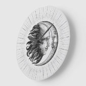 太陽と月の顔ハンドスケッチヴィンテージ版木、銅版、版画 ラージ壁時計 (傾斜)