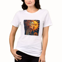 太陽と月の顔Tシャツ - セレスティアルアートTシャツ