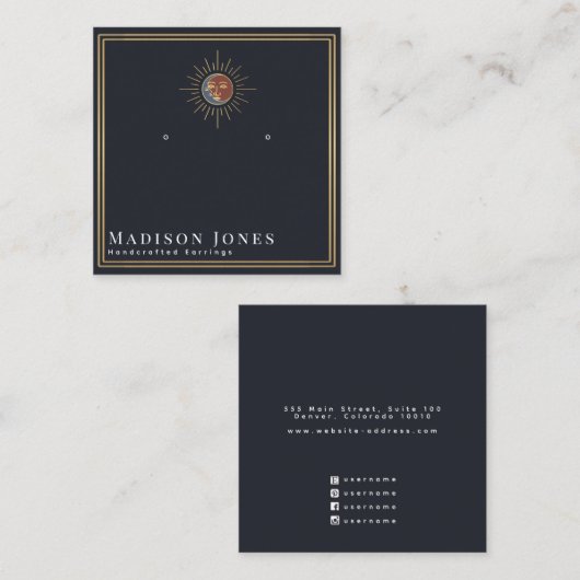 太陽と月の魔力スタッドイヤリングディスプレイ スクエア名刺 (正面/裏面)