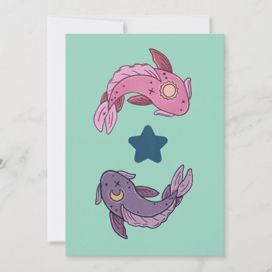 太陽と月の鯉 | 天体の魚座アート サンキューカード (正面)