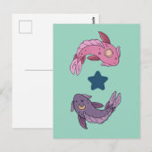 太陽と月の鯉 | 天体の魚座アート ポストカード (正面/裏面)