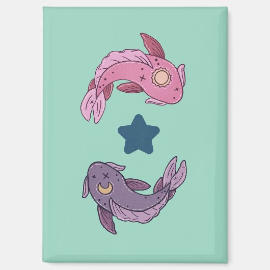 太陽と月の鯉 | 天体の魚座アート マグネット (正面)