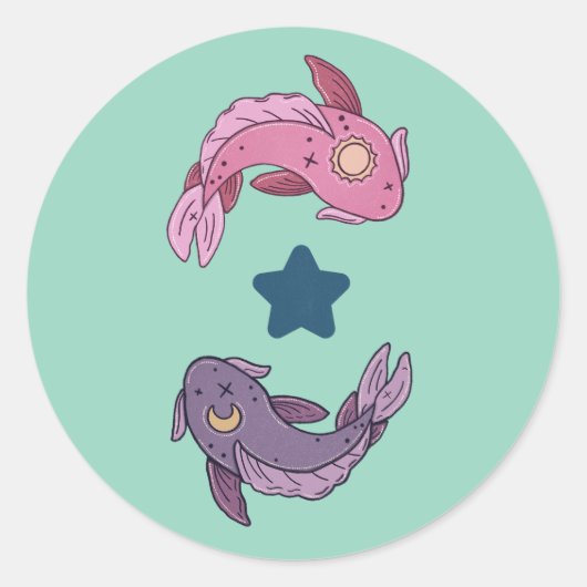 太陽と月の鯉 | 天体の魚座アート ラウンドシール (正面)
