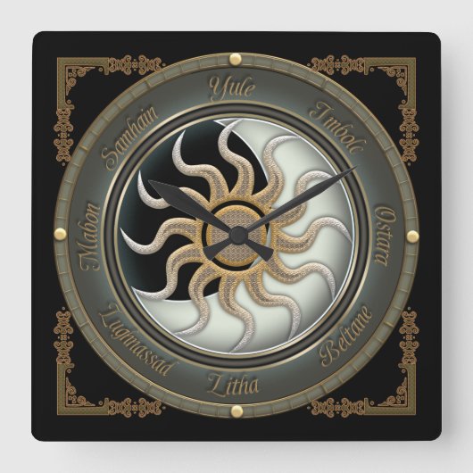 太陽と月異教の輪壁時計 スクエア壁時計 (正面)