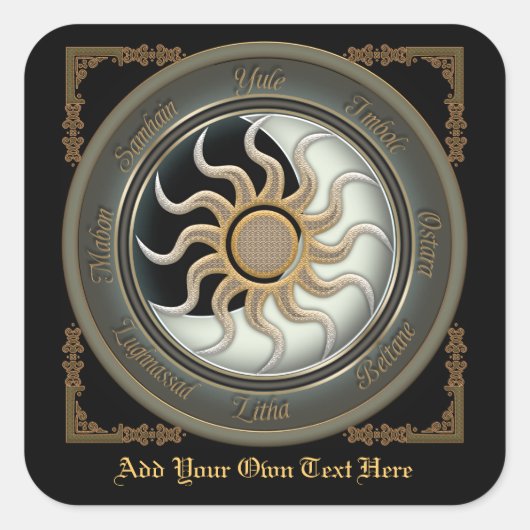 太陽と月輪異教の蔵書票 スクエアシール (正面)