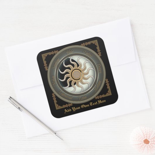 太陽と月輪異教の蔵書票 スクエアシール (封筒)