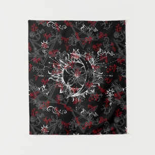 太陽と月、ウィッカ、魔女、異教のハロウィン タペストリー